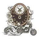 a guy wheeling a dirt bike a speedometer at 60 mph a money rose and a clock tattoo design idea