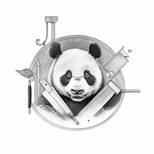 panda with tools and wallet tattoo design idea