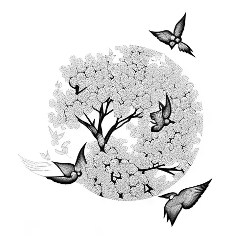 Cherry Blossom With Doves And Cross tattoo design idea