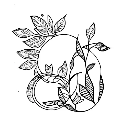 small moon with leafy vines and flowers tattoo design idea
