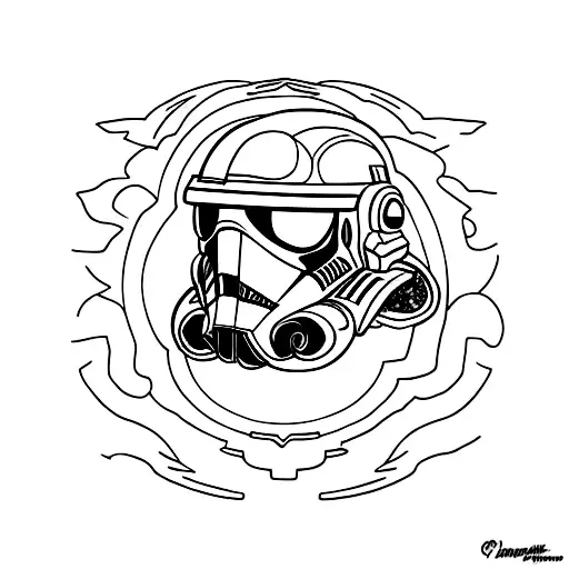 Captain Rex stormtrooper helmet surrounded by swirling galaxies tattoo design idea