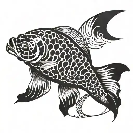 A koi fish with binary codes written on its body tattoo design idea