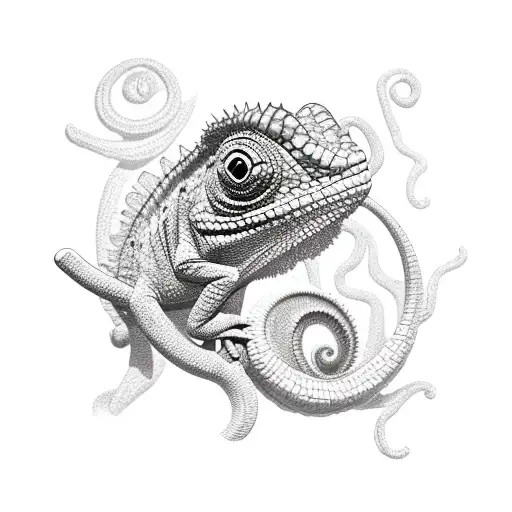 chameleon entering a death portal tattoo design idea