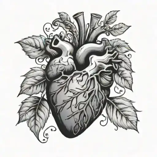 anatomical heart vines tattoo design idea