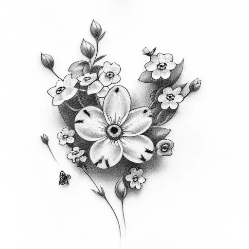Forget me nots and butterflies tattoo design idea