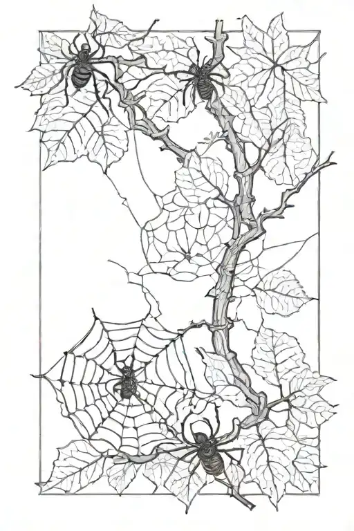 fig branch with spider webs tattoo design idea