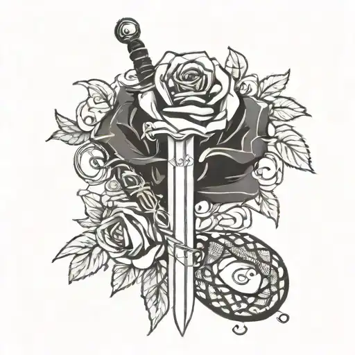 long sword, rose, snake tattoo design idea