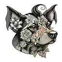 can you make me a traditional patchwork tattoo that looks like elvis but with a dog's head? tattoo design idea