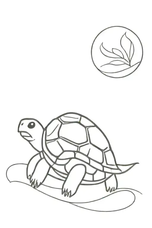 a small, simple, and cute tattoo design featuring a turtle nestled comfortably in its shell. The turtle is depicted in a tattoo design idea