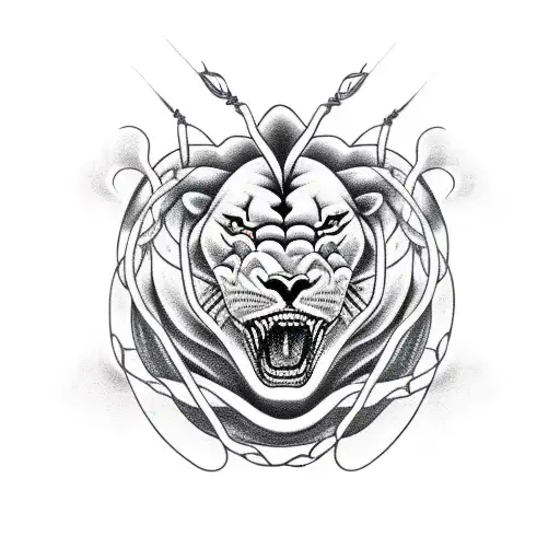 Snake with barbed wire coming out of a lion  tattoo design idea