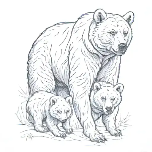 mother bear and cubs tattoo design idea