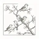 4 birds on cherry tree branch tattoo design idea