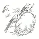 4 birds take away on cherry tree flowers branch tattoo design idea