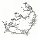 4 birds take away on cherry tree flowers branch tattoo design idea