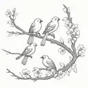 4 birds take away on cherry tree flowers branch tattoo design idea
