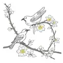 4 birds take away on cherry tree flowers branch tattoo design idea