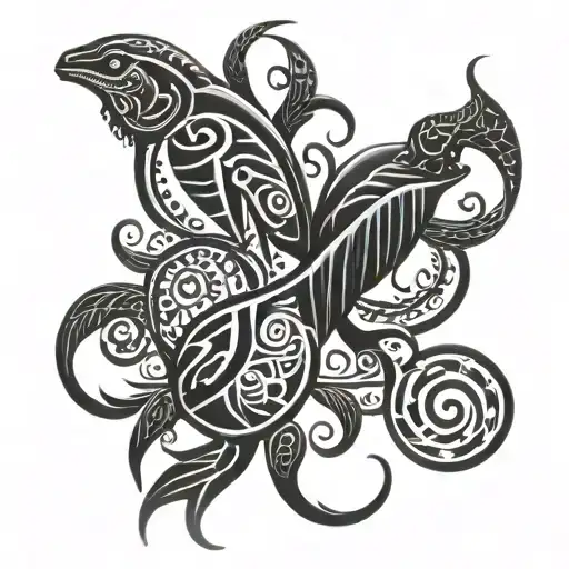 Intertwined roots, two lizards, scarab beetle tattoo design idea