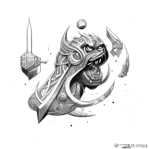 martillo de Thor amuleto tattoo design idea