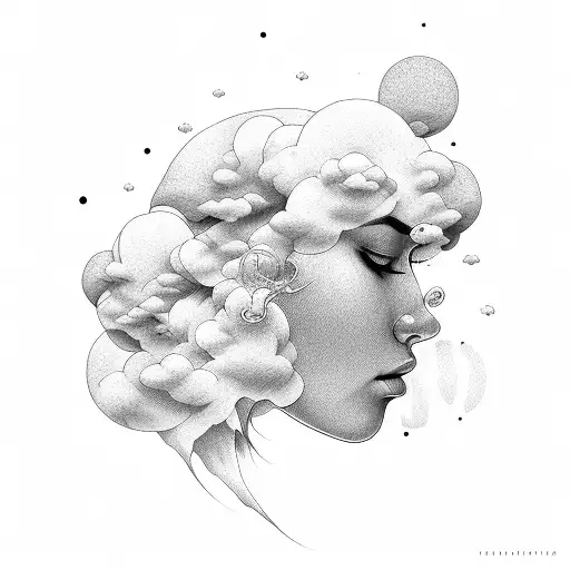 head in the cloud tattoo design idea