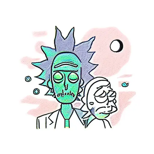 Rick and Morty in the Moon relax tattoo design idea