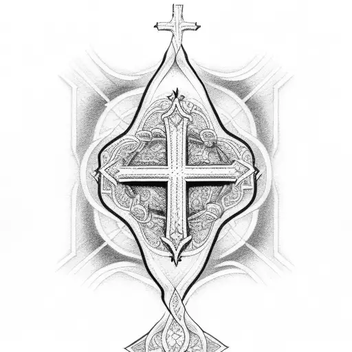 Christian Cross with words down spine tattoo design idea