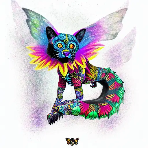 colorful alebrije black panther mixed with dog with butterfly wings  tattoo design idea