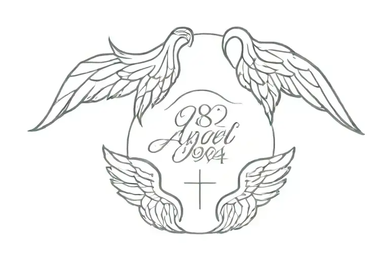 The year 1984-2015 with angel wings tattoo design idea