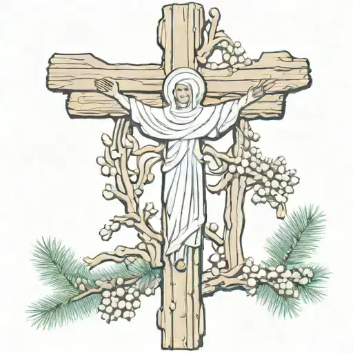 nun cross pine tattoo design idea