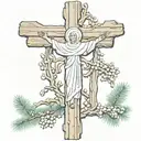 nun cross pine tattoo design idea