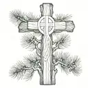 nun cross pine tattoo design idea
