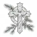 nun cross pine tattoo design idea