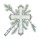 nun cross pine tattoo design idea