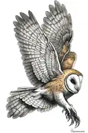 barn owl flying tattoo design idea