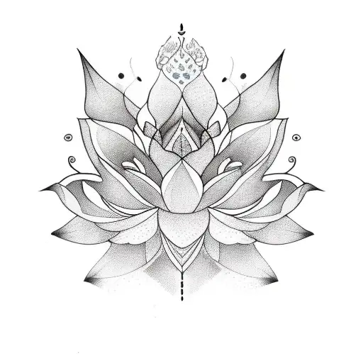 irezumi black lotus, white peony, orange sakura, and green crysanthemum branch tattoo design idea