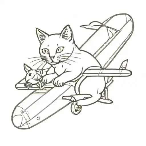 A cat playing with airplane tools tattoo design idea