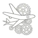 A stylized airplane silhouette with gears and wrenches as accents, in a minimalist style tattoo design idea