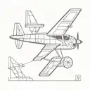 A geometric airplane design with intricate details of repairment tools integrated throughout, in a minimalist style tattoo design idea