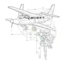 An abstract representation of aircraft repairment, featuring a plane surrounded by various tools, in a sketch style tattoo design idea