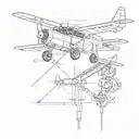 An abstract representation of aircraft repairment, featuring a plane surrounded by various tools, in a sketch style tattoo design idea