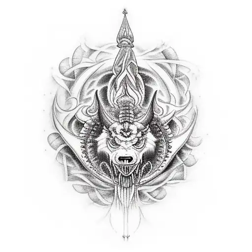 fechamento costas Kundalini Yoga luciferiana monja mulher preta árvore cipó "Ho drakon Ho Megas" tattoo design idea