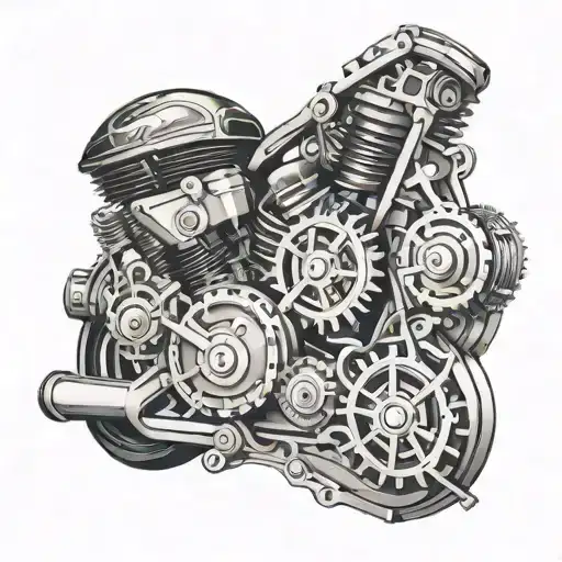 Motorcycle engine with gears, motorcycle audio tattoo design idea