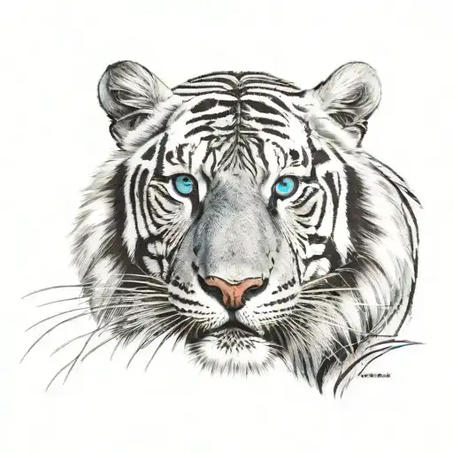 white tiger with blue eyes staring tattoo design idea