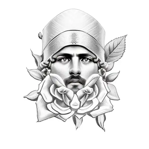 greek warrior with a roses crown tattoo design idea
