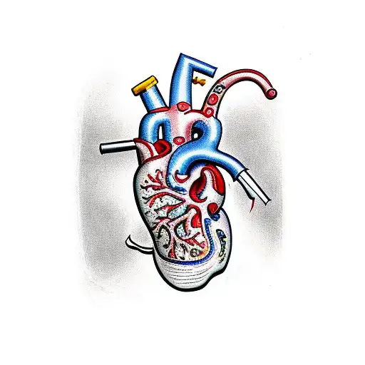  intricate medical staff with anatomical heart and nightingale  tattoo design idea