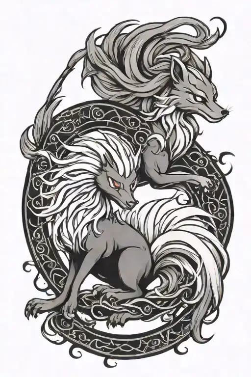 Fire and Ice Ninetails Pokemon Ying Yang  tattoo design idea