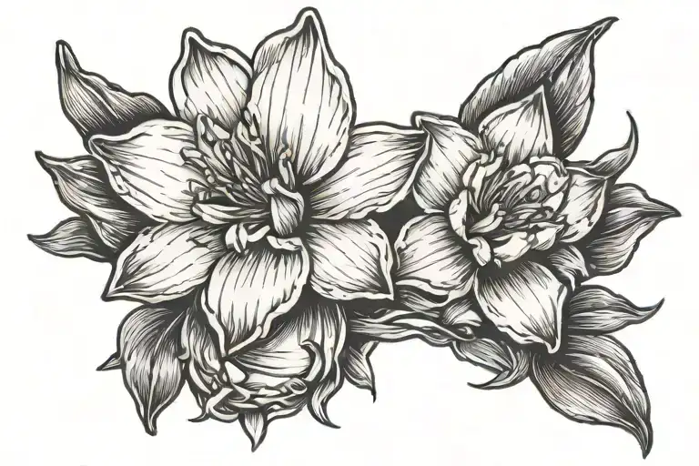 dafodil flower moving into a ring finger tattoo design idea