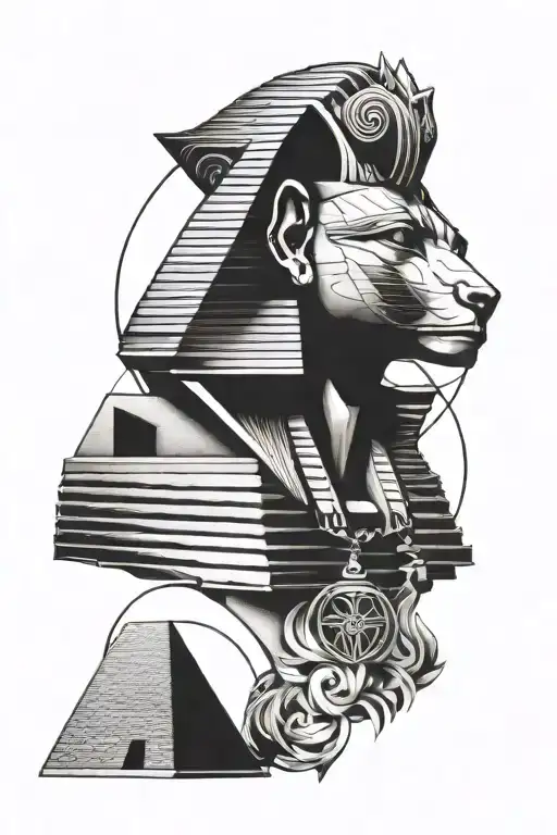 sphinx with eye of horus pyramids tattoo design idea
