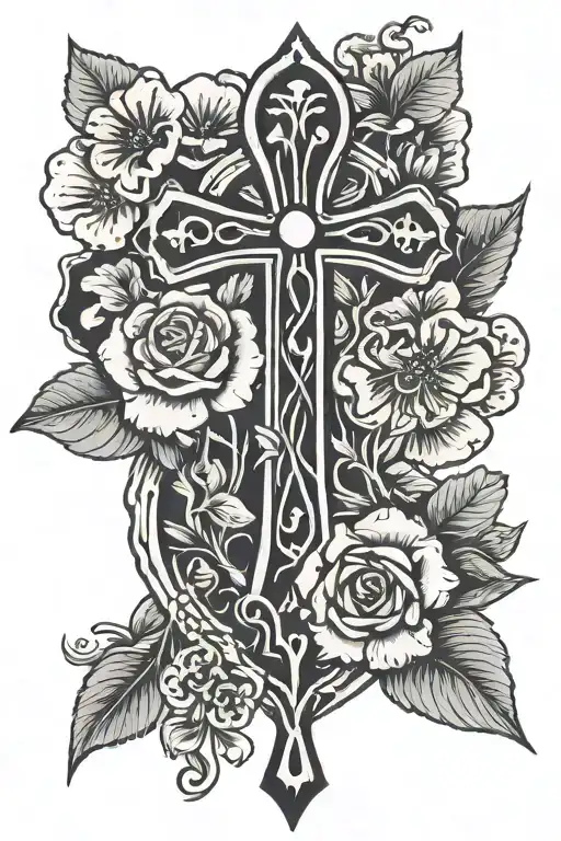 ankh on flower bed tattoo design idea