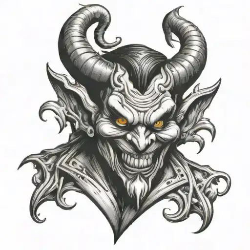 devil that looks like a jester with the quote "keep your friends close and your enemies closer." tattoo design idea