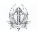trident with honor courage and commitment engraved in.  tattoo design idea